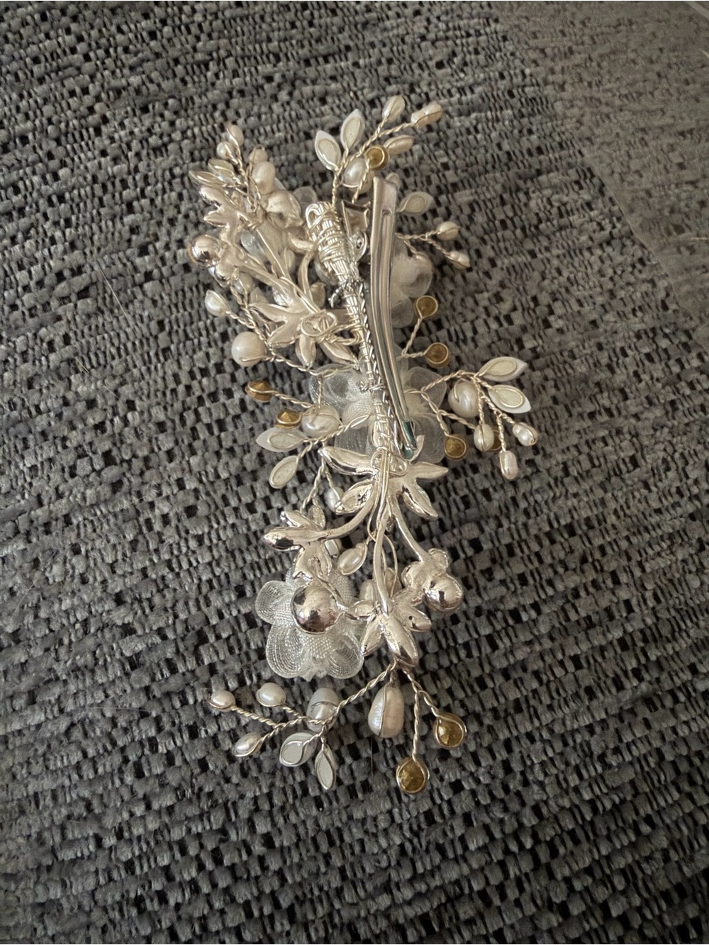 Delicate Floral Pearl and Crystal Hair Vine - Ivory & Silver - Picture 3 of 6